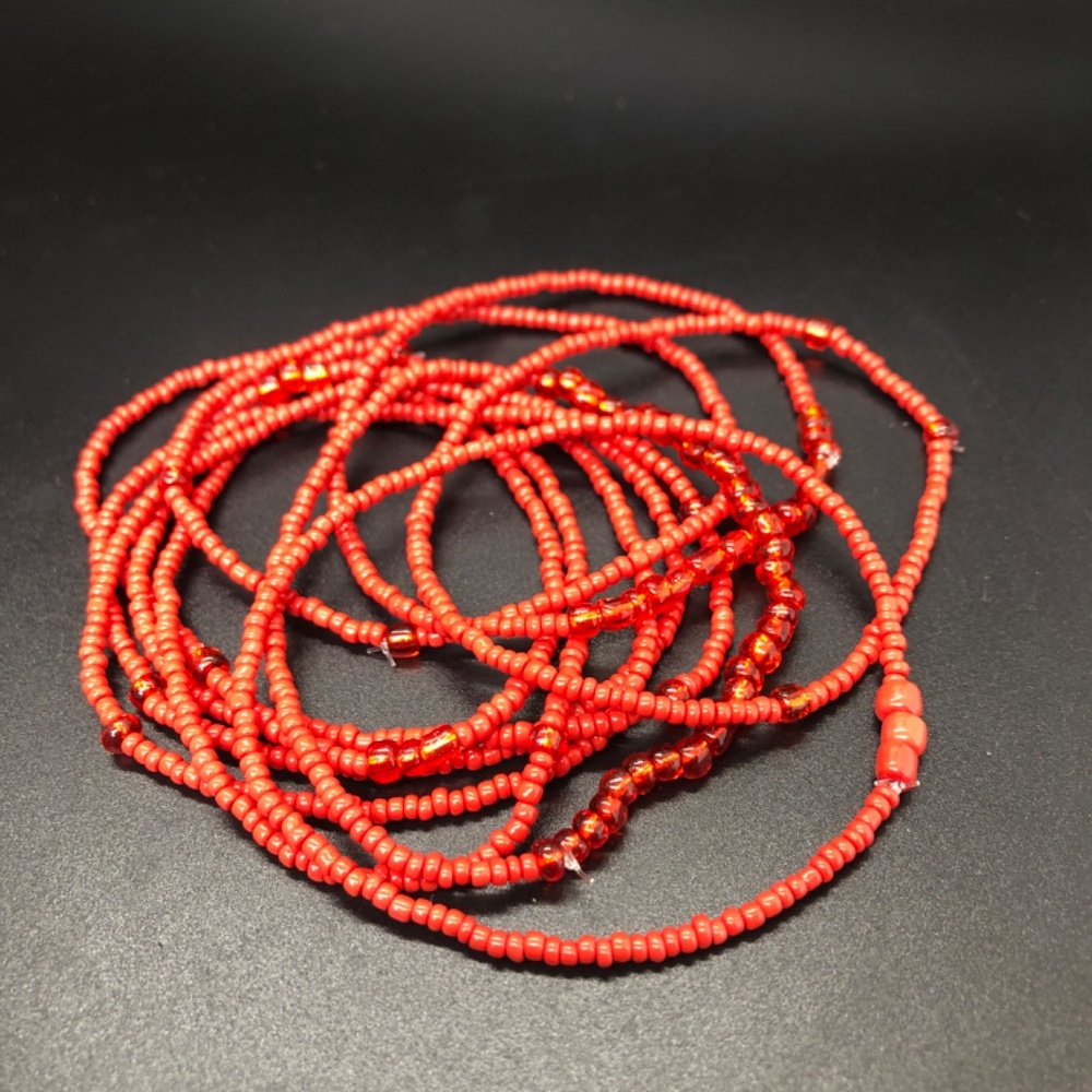 Multi Strand Tiny Red Glass Seed Stretch Stacking Beaded Bracelet